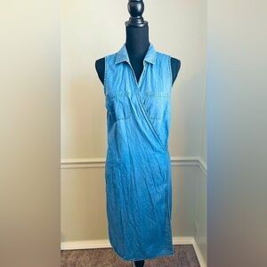 Old Navy Blue Jean Denim Sleeveless Wrap Dress Size Grand Tall
